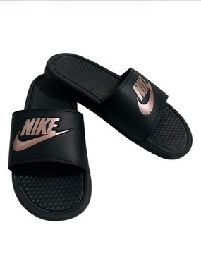 Nike Benassi JDI Slides, Black/Rose Gold, Women’s 8 - 343881-007